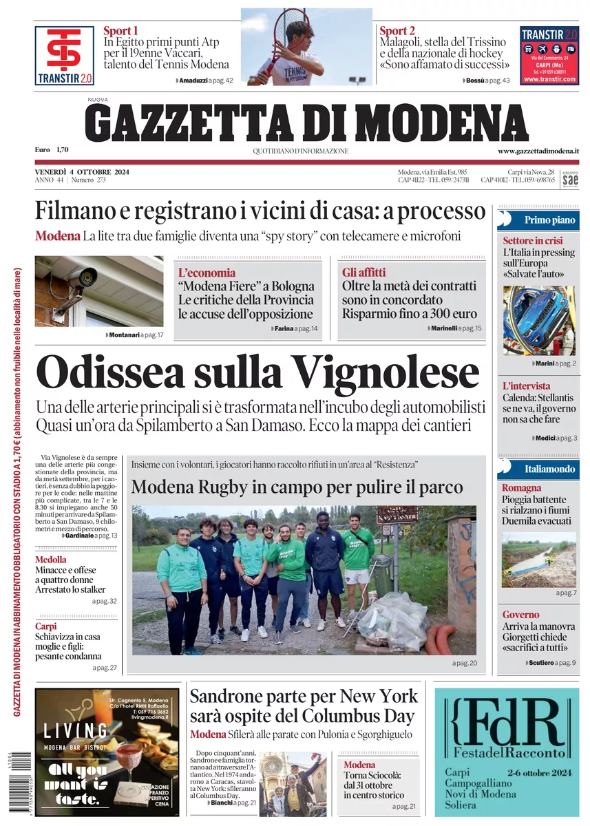 Prima-pagina-gazzetta di modena-oggi-edizione-del-2024-10-04